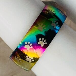 Rainbow Iridescent Paw Print Stainless Steel Ring Unisex